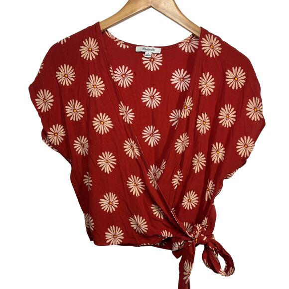 Madewell Tops - Madewell Top Women S Red Floral Sash-Tie Wrap Top in in Daisy Daydream Boho